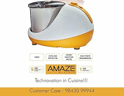 Vijayalakshmi Amaze 2-Litre Table Top Wet Grinder - Yellow