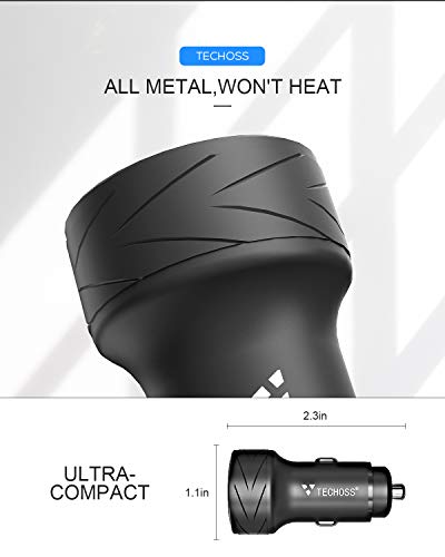 Car Charger, Techoss 36W All Metal Car Charger Adapter Mini Flush Fit USB+PD Car Charger Dual Port Charging, Compatible with iPhone XR/Xs/Max/X/8/7/Plus, iPad Pro/Air 2/Mini, Galaxy, LG, HTC and More