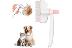Amaezorx 1 Pcs 360° Rotating Cat Flea Comb - Dual-Sided Shedding Brush with Release Button for Short & Long Hair Cats, Gentle