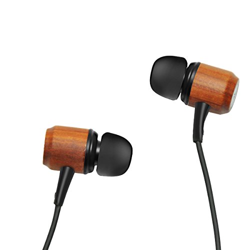 Divine Music 4 U Noise Cancelling Wood In-Ear Headphones-Earphones for Women & Men Provide Crystal Clear Stereo Sound,High Bass w/ Inline Microphone & Controls, 2 Cords (Brown and Black)