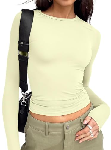 Trendy Queen Womens Long Sleeve T Shirts Fall Fashion 2025 Basic Crop Tops Going Out Outfits Y2k Clothes