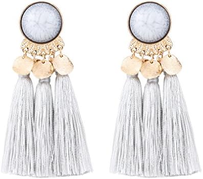 HSWE Tassel Earrings Studs Matte Coin Drop Earrings Bauble Studs Grey