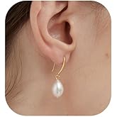 Voduim Gold Pearl Drop Earrings for Women, 14k Gold Plated Pearl Earring Hooks Dainty Gold Cute Pearl Dangle Dangly Hanging Earrings for Women Wedding Earrings Jewelry for Women Non Tarnish