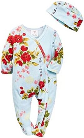 Mad Sky Blue Vintage Asian Footie Onesie Set 6m (Best Seller) Beautiful Floral Print