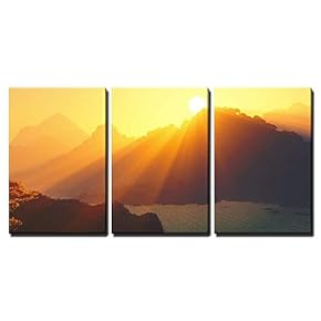 3 Piece Canvas Wall Art - Sunset in The Deep Jungle - Modern Home Art Stretched and Framed Ready to Hang - 16"x24"x3 Panels