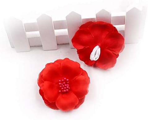 Fake Flower Heads in Bulk Wholesale for Crafts Artificial Flowers 5.5 cm Stamens Silk Plum Blossom Wedding Dress Flower Head DIY Party Festival Home Decor Shoes Apparel Decoration 30pcs (red)