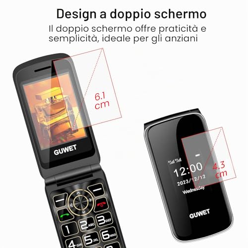 Guwet 2G Mobile Phone for Elderly with Big Buttons, Flip Phone, SOS Function, 1600mAh Battery, 2.4"+1.77" Dual Display, Dual SIM with Dual Standby, Black