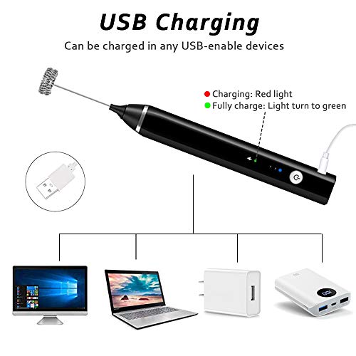 Happlee Milk Frother Handheld Electric Coffee Frother USB Rechargeable 3 Speeds Foam Maker with 2 Whisks, Coffee Spoon, Coffee Art Stencils and Needle for Cappuccino, Latte, Cream, Hot Chocolates - Thumbnail 2