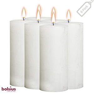 BOLSIUS Rustic Full Metallic White Candles - Set of 6 Unscented Pillar Candles - White Candles with a Full Metallic Coat - Slow Burning - Perfect Décor Candle - 190/ 68m 7.5X 2.75 Inches