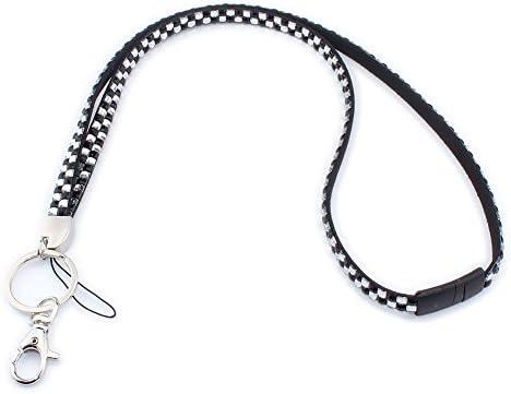 Soleebee 31.5 inches Bling Crystal Rhinestones Leather Neck Strap Lanyard for ID Badge Keys with Breakaway Safety Clasp (Black+White)