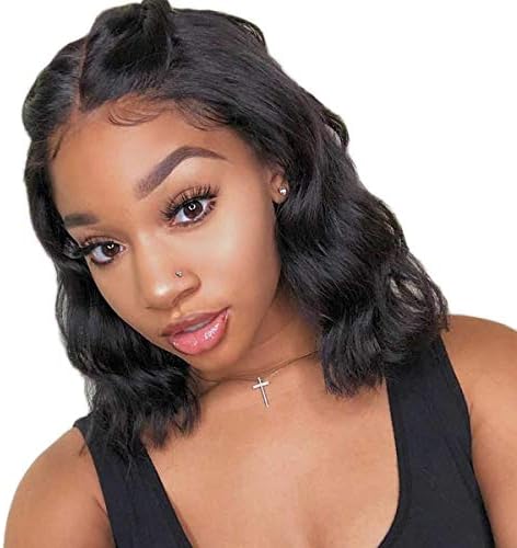 YILINHEXUAN Short Bob Human Hair Lace Front Wigs for Black Women Natural Wave Wavy Glueless Short Cut Wigs Brazilian Virgin Remy Real Hair Wigs with Baby Hair 8 Inch 150%
