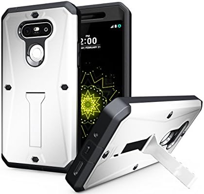 LG G5 Case, CasePow Armor [Heavy Duty] [Premium] Built-in Screen Protector With Kickstand LG G5 Protective Case LG G5 Shockproof Case LG G5 Phone Case Full Body Dual Layer Rugged Cover (SILVER)