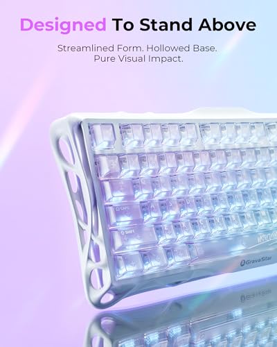 GravaStar Mercury K1 Lite 75% Gaming Keyboard, 2.4GHz/BT/Wired Tri-Mode Wireless Keyboard, Clear Keycaps Gasket Hot Swappable Mechanical Keyboard, Pre-lubed Linear Switches,RGB Backlit【Crystal Aurora】