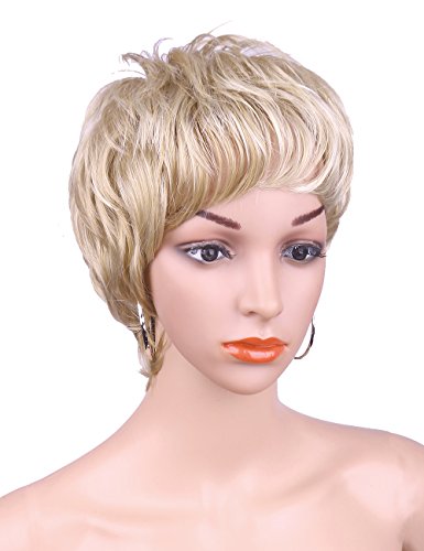 Kalyss Fashion Pixie Cut Short Subtle Curly Wavy Blonde Wig With