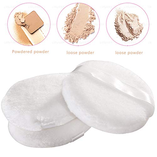 5 PCS Powder Puffs, Large Body Puff Round Puffs Loose Powder Puff Washable Puff Fluffy Powder Puff Ultra Soft Puffs Velour Puffs Large Powder Puff With Ribbon Power Puff Box For Body Powder Makeup