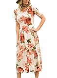 FARYSAYS Women's Spring Floral Printed Short Sleeve Empire Flower Maxi Dress