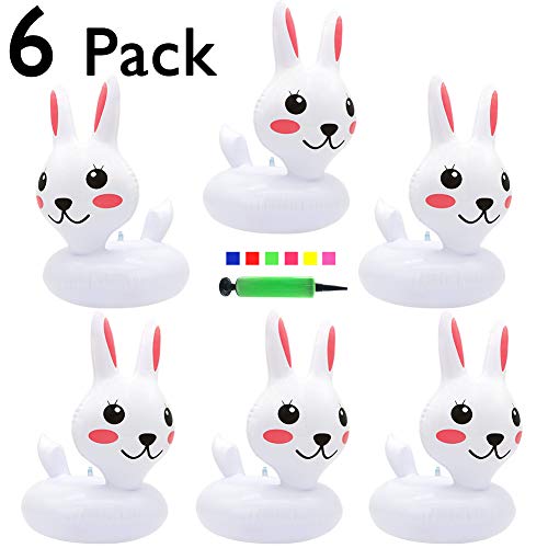 PETUOL Drink Floats Bunny, 6 Piece Inflatable Drink Holders for Swimming Pool Beach Graduation Theme Party Supplies, Cute Hare Inflatable Cup Coaster for Kids Adult