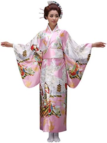 SATUKIWomen's Japanese Traditional Kimono,Halloween Party Cosplay Dress Geisha Kyoto Yukata Sakura Long Robe