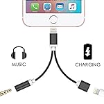2 in 1 Lightning iPhone 7 Adapter, 3.5mm Audio Adapter and Charger Cable - Sprtjoy Lightning Charger and Earphone Stereo Jack Cable Adapter for iPhone 7 7 Plus (Black)