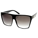 Large Oversized Retro Fashion Square Flat Top Sunglasses (Black-Silver)