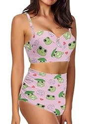 Howilath Halter Bikini Cute Cartoon Frog Swimsuits