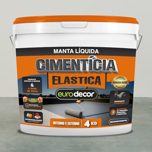 Cimento Elástico Eurodecor 4kg - Impermeabilizante Emborrachado para Lajes, Piscinas e Caixas D'água - Manta Líquida de Secagem Rápida, Anti-Infiltração e Alto Rendimento - Aceita Piso e Revestimento