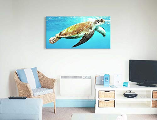 Wall Art Big Brown Turtle Painting Printed on Canvas Sea Animal Swimming Leisurely Underwater Picture Print Decor Artwork Easy Hang for Home Decoration