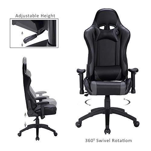 LCH Ergonomic Computer Gaming Chairs- Racing Style Height Adjustable, High-Back PU Leather Executive Office Chair with Headrest and Lumbar Support