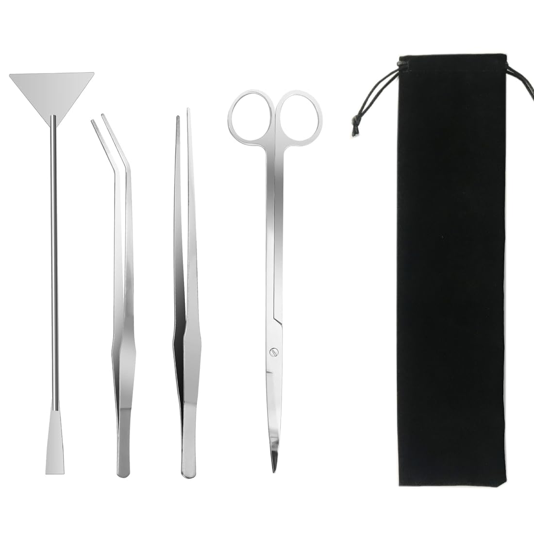 Aquarium Scissor Tweezers Spatula Tool - 4 in 1 Stainless Steel Aquatic Plants Aquascaping Tools Set for Fish Starter Kits & Aquariums Tank (Silver)
