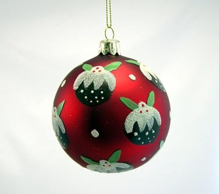 Gisela Graham Christmas Painted Mini Glass Pudding With Holly