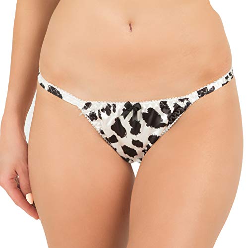 Braguitas de bikini con estampado de leopardo para mujer Satini Braguitas de satén (Blanco, L)