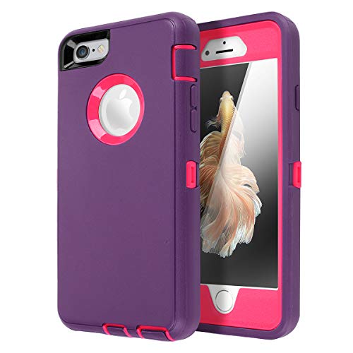 iPhone 6 Plus/6s Plus Case, AICase Tough 4 in1 Rugged Shorkproof Dustproo Rainproof Cover for iPhone 6 Plus/6S Plus (Dark Purple/Rose Red)