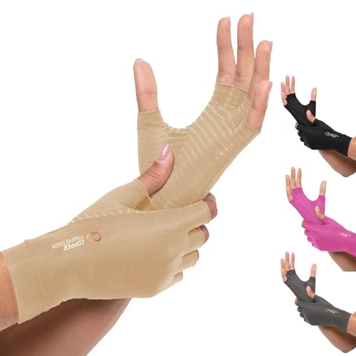 Copper Compression Fingerless Arthritis Gloves L