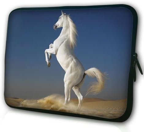 Horse Animal White Blue 11.1"11.6"12"12.1"12.4"12.6" Inch Neoprene Rainproof Laptop Bag Sleeve Case with Hiden Handles Laptop Computer Briefcases for Macbook Air 11.6" or Most 12"12.1"12.4"12.6" Laptops Computers