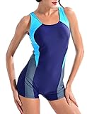 PERONA Women Athletic BoyLeg Contrast Splice Backless One Piece Swimsuit Bathing Suits