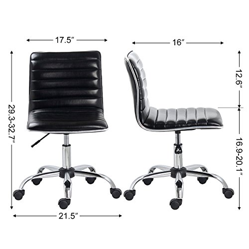 YAMASORO Ribbed Task Chair Mid Back Conference Chair for Office Desk Adjustable Swivel Chair Armless Black