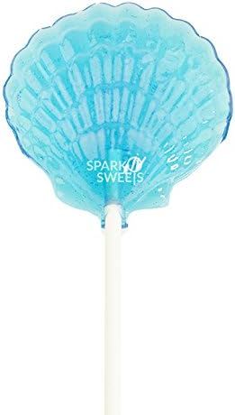 Sparko Sweets Clam Shell Lollipops, Blue, 12 Count, Blue Raspberry Flavor, Handcrafted in USA – Perfect for Mermaid Parties, Ariel-Themed Events, and Beach Party Favors