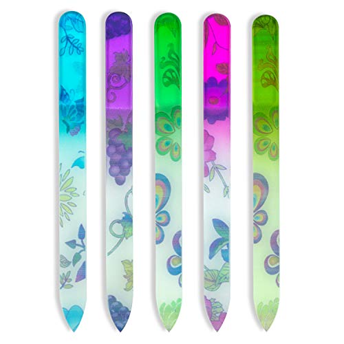 EZGO 5 Pieces Colorful Printed Pattern Crystal Glass Nail Files Set, Glass Files for Nails and Bonafide Beauty