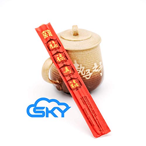 Sky Premium Disposable Bamboo Chopsticks, bulk, UV treated, splinter free, sleeved and separated, individually wrapped, ideal for Chinese, Japanese, Vietnamese, Korean, Thai (Dragon Red, 80 Pairs)