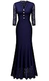 Miusol Women's Retro V Neck Floral Lace 2/3 Sleeve Wedding Long Dress