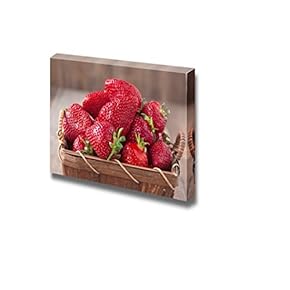 Canvas Prints Wall Art - Fresh Ripe Strawberries in Vintage Basket Fruits Photograph | Modern Wall Decor/Home Decoration Stretched Gallery Canvas Wrap Giclee Print & Ready to Hang - 12" x 18"