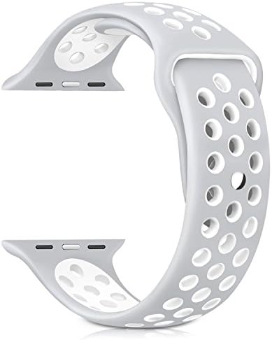 For Apple Watch Band 42mm Soft Silicone Replacement Band For Apple Watch Series 2,Series 1,Sport,Edition,M/L Size (White + Sliver)