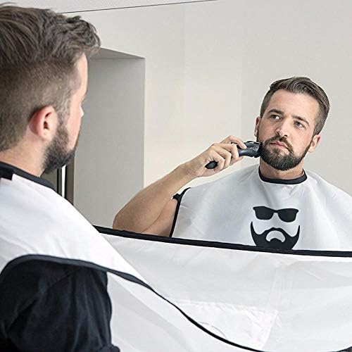 Beard Apron Bib Beard Trimming Catcher Cape for Men Shaving & Hair Clippings Aksice, Non-Stick Hair Catcher Grooming Cloth, Waterproof, with 2 Suction Cups, Gifts for Men- White