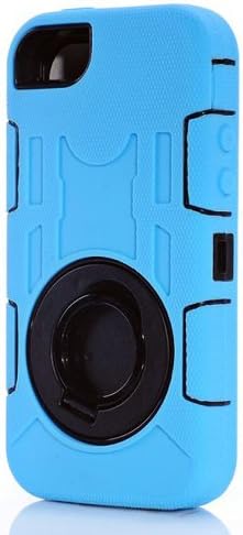 Yyue Ultra Shock&amp;drop-proof Amy-grade Protective Hard Defender Case and Three Layer Hard Shell Cover Holster with 360 Degree Rotating Ring Bracket Protective Case for Apple Iphone 5/5c/5s -- TPU Rubber &amp; Silicone Case with Stand &amp; Clip for Apple Iphone 5/5c/5s (Cyan)