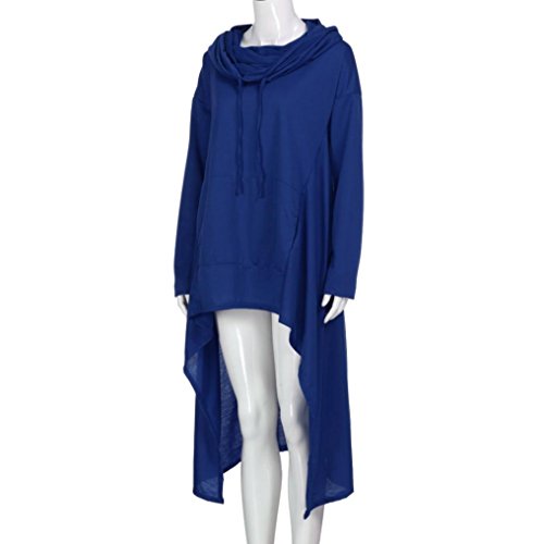 Han Shi Asymmetric Blouse, Elastic Scarf Collar Loose Hoodies Long Tunic Dress for Women (3XL, Blue)