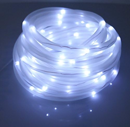 JULYFIRE White 33FT 6000K 100 LED Solar Outdoor Rope Lights, Waterproof Upgraded 1000mRh Battery, for Party Pool Christmas Roof Deck Festival Halloween Garden Wedding