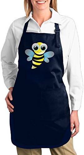 Dogquxio Cute Bee Kitchen Helper Professional Bib Apron With 2 Pockets For Women Men Adults Navy