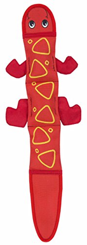 Fire Biterz Durable Tough Dog Toy Made With Firehose Material, Tough Plush Toy for Large Dogs by Outward Hound, Large, Red Lizard