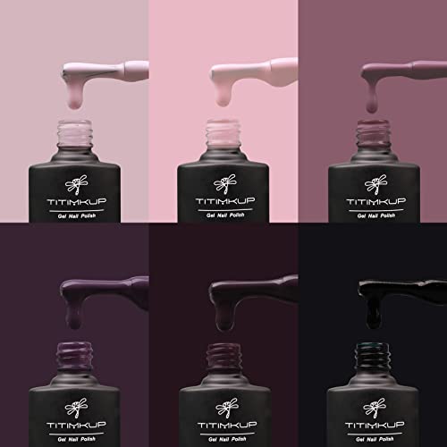 TITIMKUP Gel Nail Polish Set, 6 Colors Light Pink Purple Gel Polish Set Dark Purple Starry Sky Purple Soak Off UV LED Nail Gel Polish Kit Winter Fall Gel Varnish Manicure Kit Gift Box Set for Christmas Day and Party