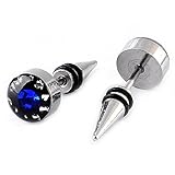 Top Plaza 2 Pairs Crystal Stainless Steel Ear Stud Earring Spike Men's Punk Cool Gothic (#1 Royal Blue)